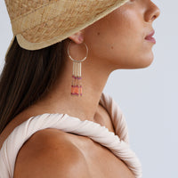 Semi Precious Small Hoops With Beaded Bars - MIXED PINKS/GOLD