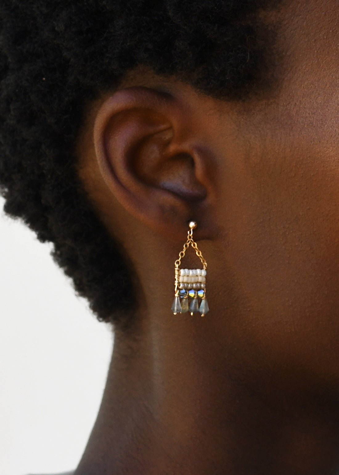 Semi Precious XS Beaded Pendant Earrings With Teardrops - PEARL/PINK/STEEL/TAUPE