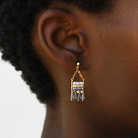 Semi Precious XS Beaded Pendant Earrings With Teardrops - PEARL/PINK/STEEL/TAUPE