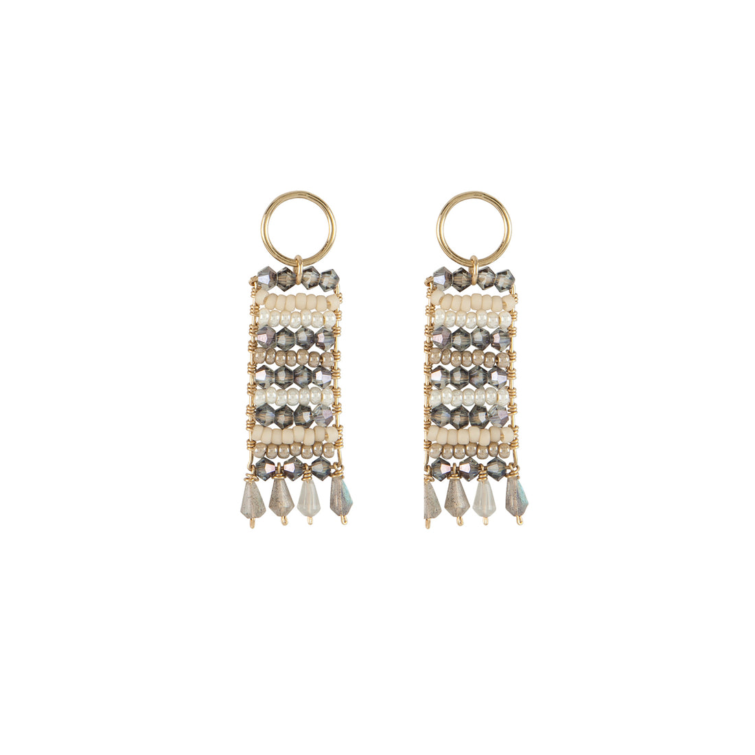 Semi Precious Beaded Pendant Earrings With Teardrops - PEARL/PINK/TAUPE/STEEL/GRAY