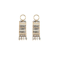 Semi Precious Beaded Pendant Earrings With Teardrops - PEARL/PINK/TAUPE/STEEL/GRAY