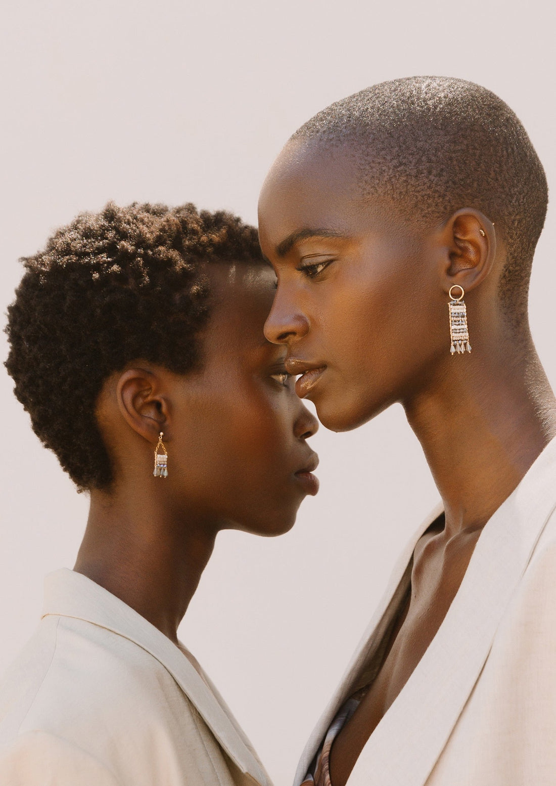 Semi Precious Beaded Pendant Earrings With Teardrops - PEARL/PINK/TAUPE/STEEL/GRAY