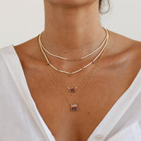 Semi Precious Utulivu Chain Necklace With Teardrops - MIXED PINKS/TRANSLUCENT GRAY/GOLD