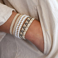 Adjustable Leather Bracelet - WHITE/GOLD