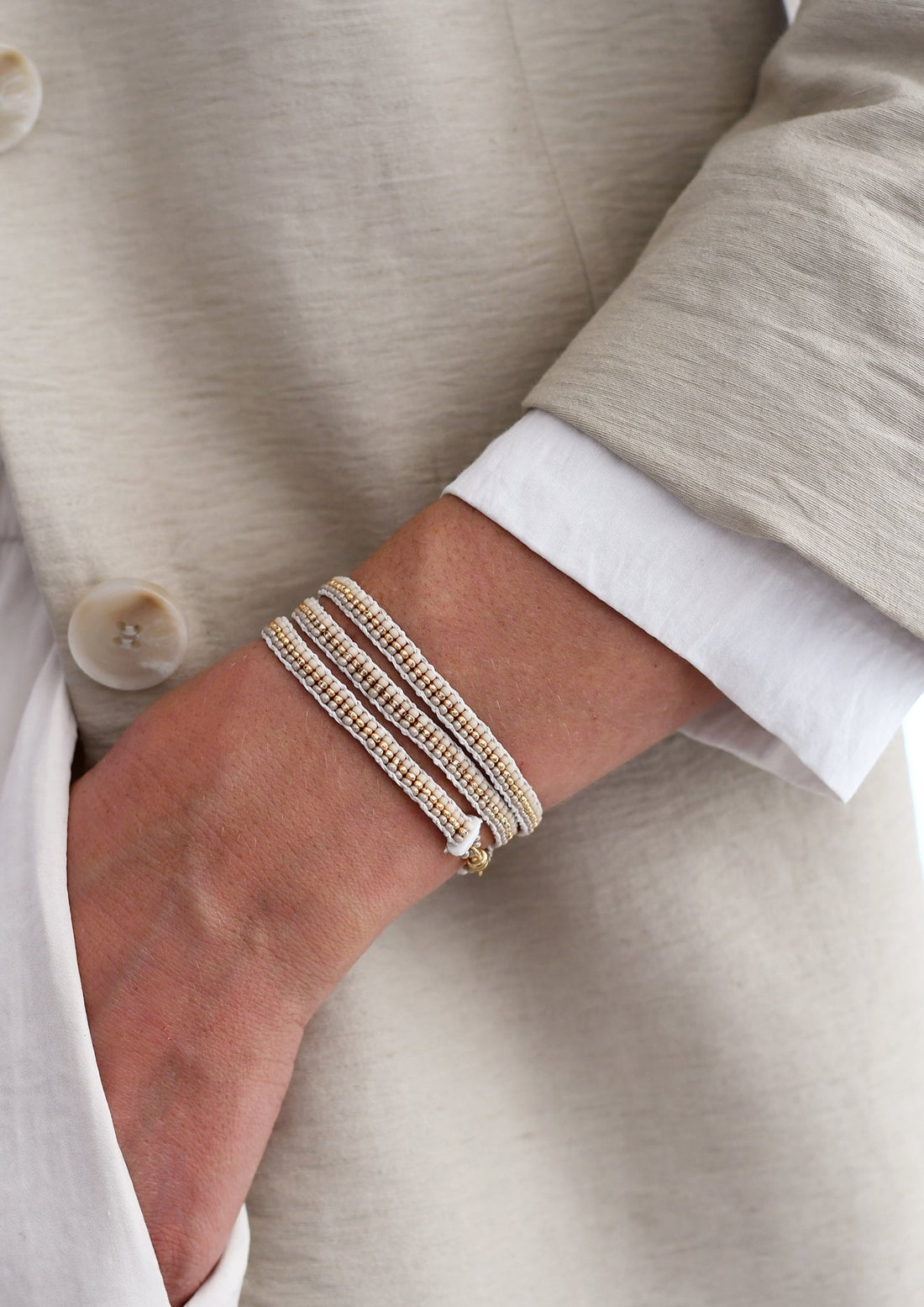 Stripe Warrior Wrap Bracelet - TAUPE/PINK/GOLD