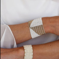 Narrow 3 Dot Triangle Leather Bracelet - PEARL