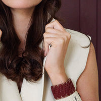 Narrow 3 Dot Triangle Leather Bracelet - BURGUNDY