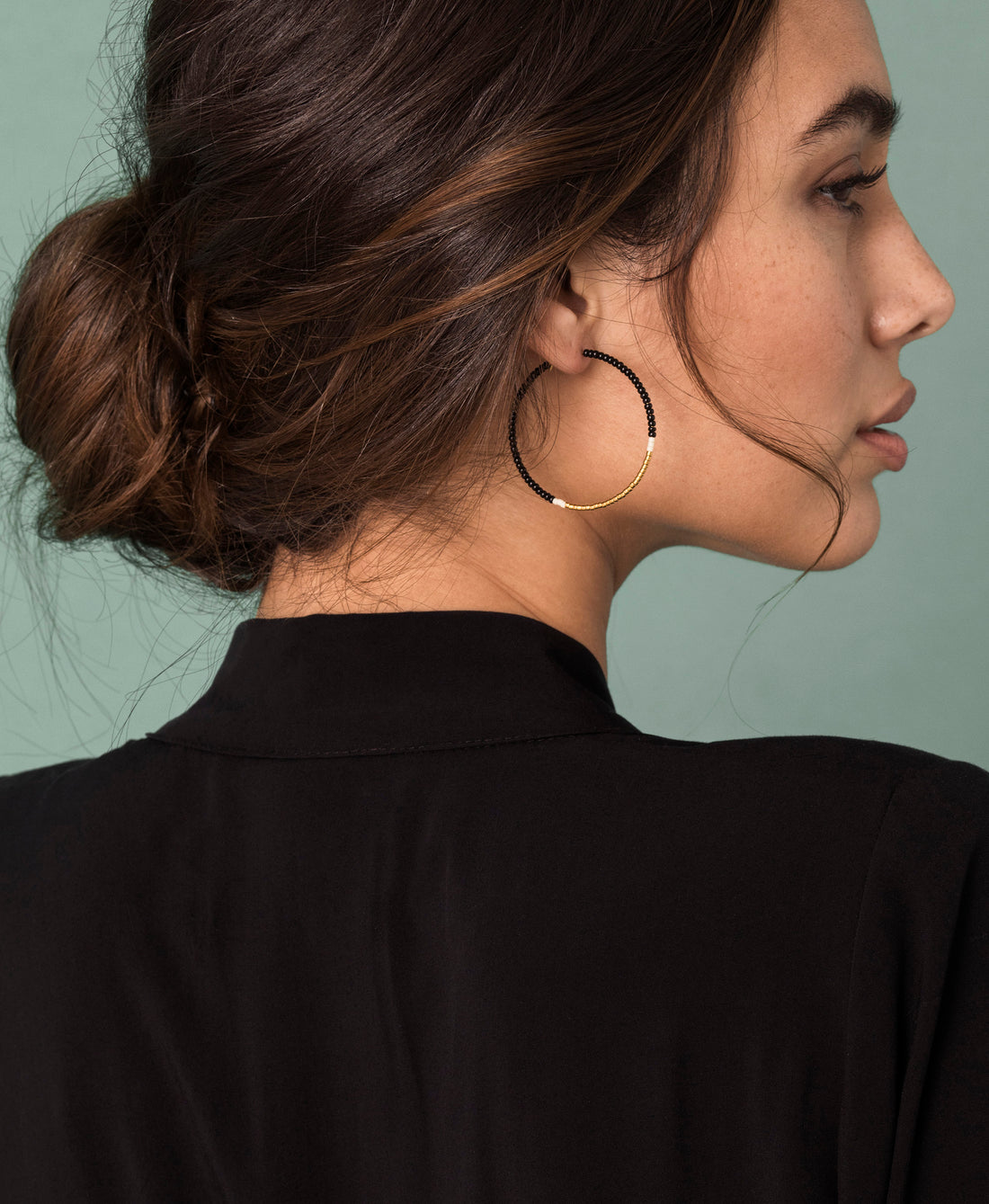 Large Hoop Earrings - BLACK/CREAM/GOLD