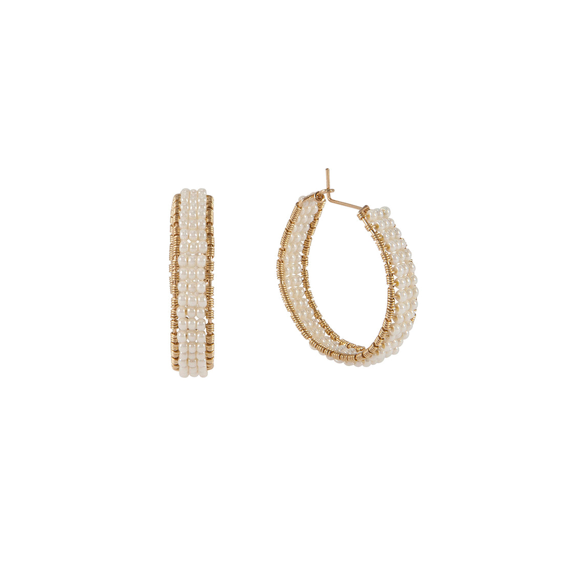 Medium Woven Beaded Hoops - PEARL