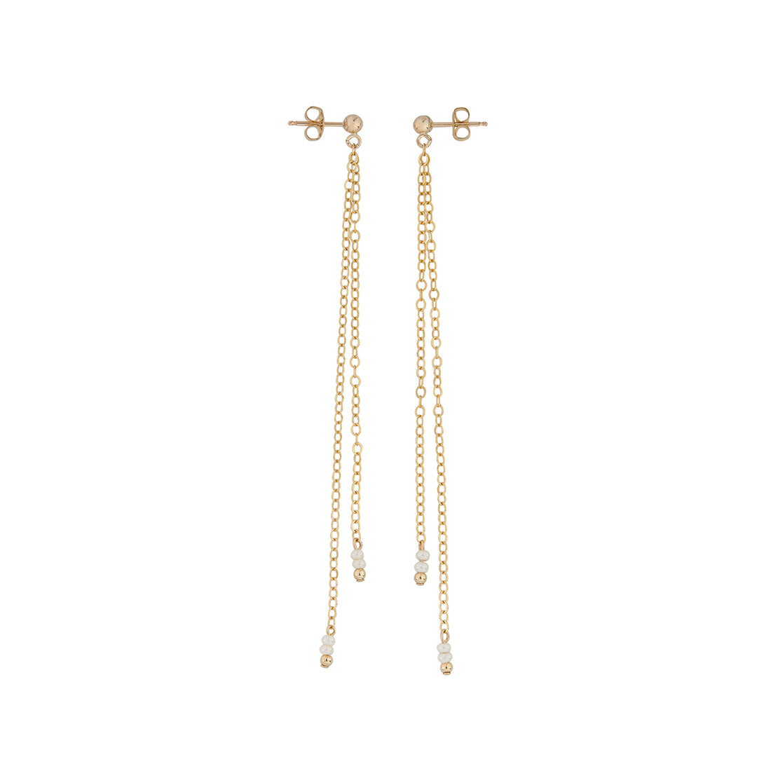 Long Double Chain Drop Earrings - PEARL