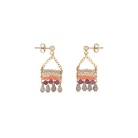 Semi Precious XS Beaded Pendant Earrings With Teardrops - MIXED PINKS/TRANSLUCENT GRAY/GOLD