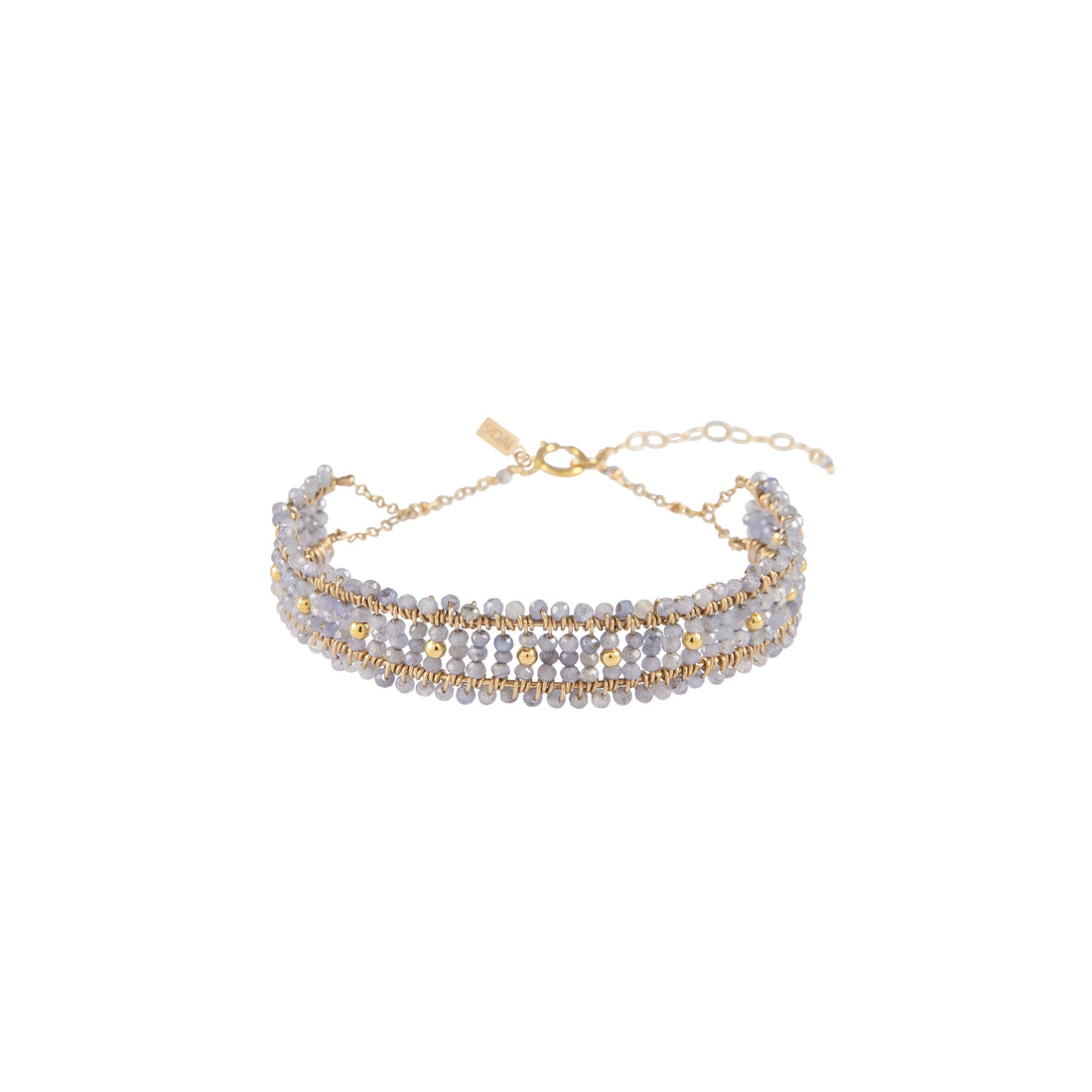 Wide Woven Tanzanite Bracelet - LAVENDER TANZANITE/PEARL/GOLD