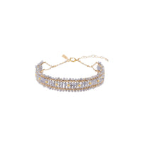 Wide Woven Tanzanite Bracelet - LAVENDER TANZANITE/PEARL/GOLD