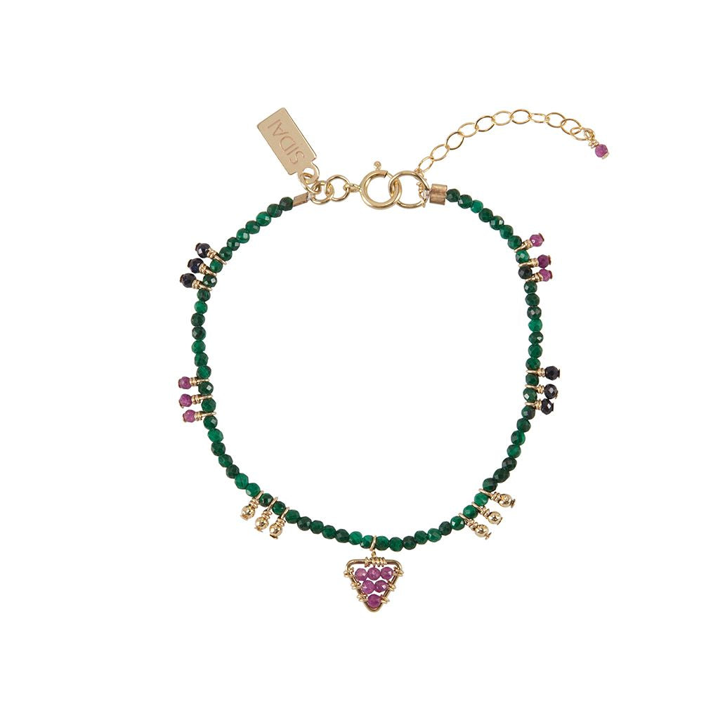 Malachite Bracelet With Gemstone Triangles - MALACHITE/BLUE SAPPHIRE/RUBY/GOLD