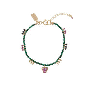 Malachite Bracelet With Gemstone Triangles - MALACHITE/BLUE SAPPHIRE/RUBY/GOLD