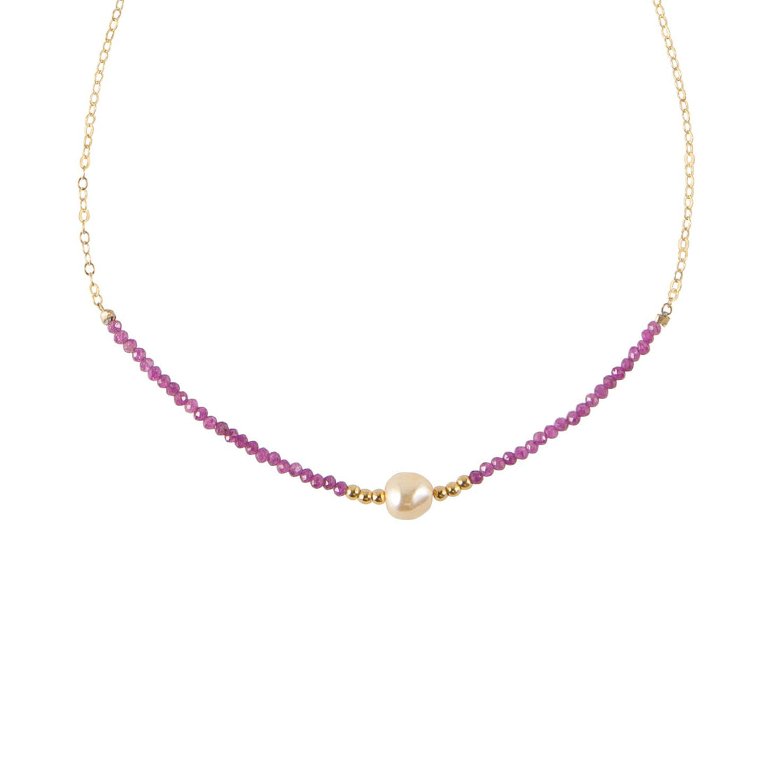 Pearl Ruby Necklace on Chain - RUBY/PEARL/GOLD