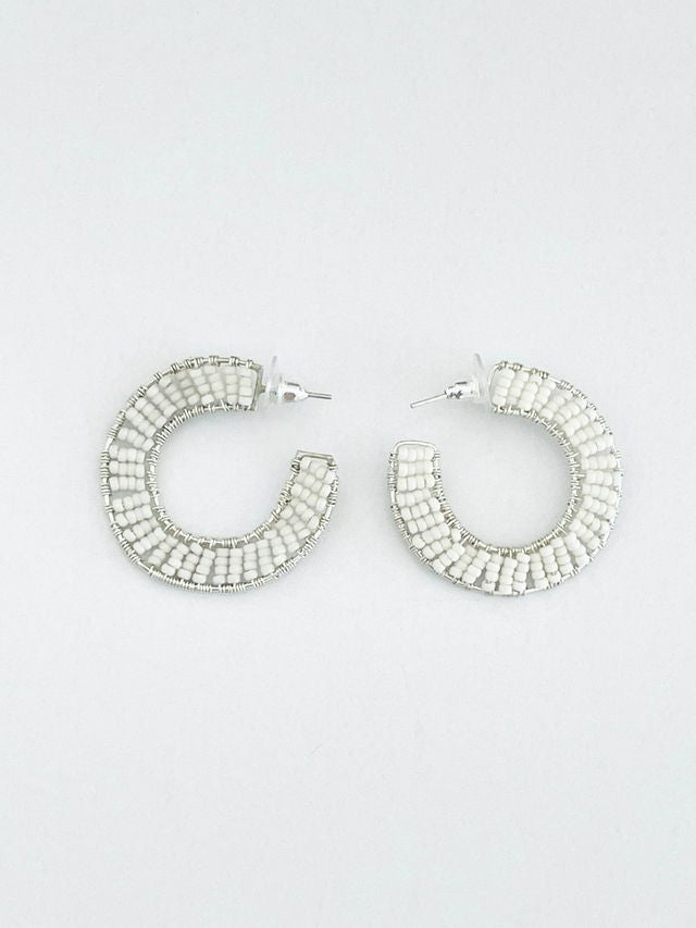 Silver Large Huggies Earrings - SILVER/OFF WHITE