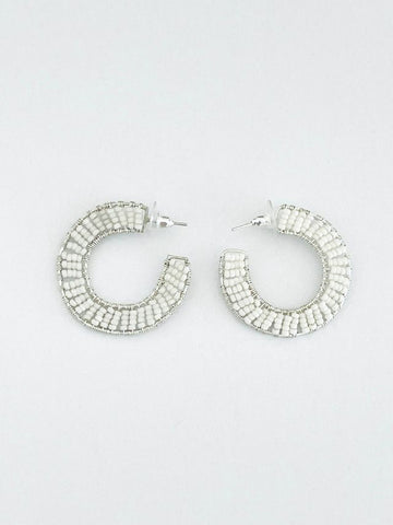 Silver Large Huggies Earrings - SILVER/OFF WHITE