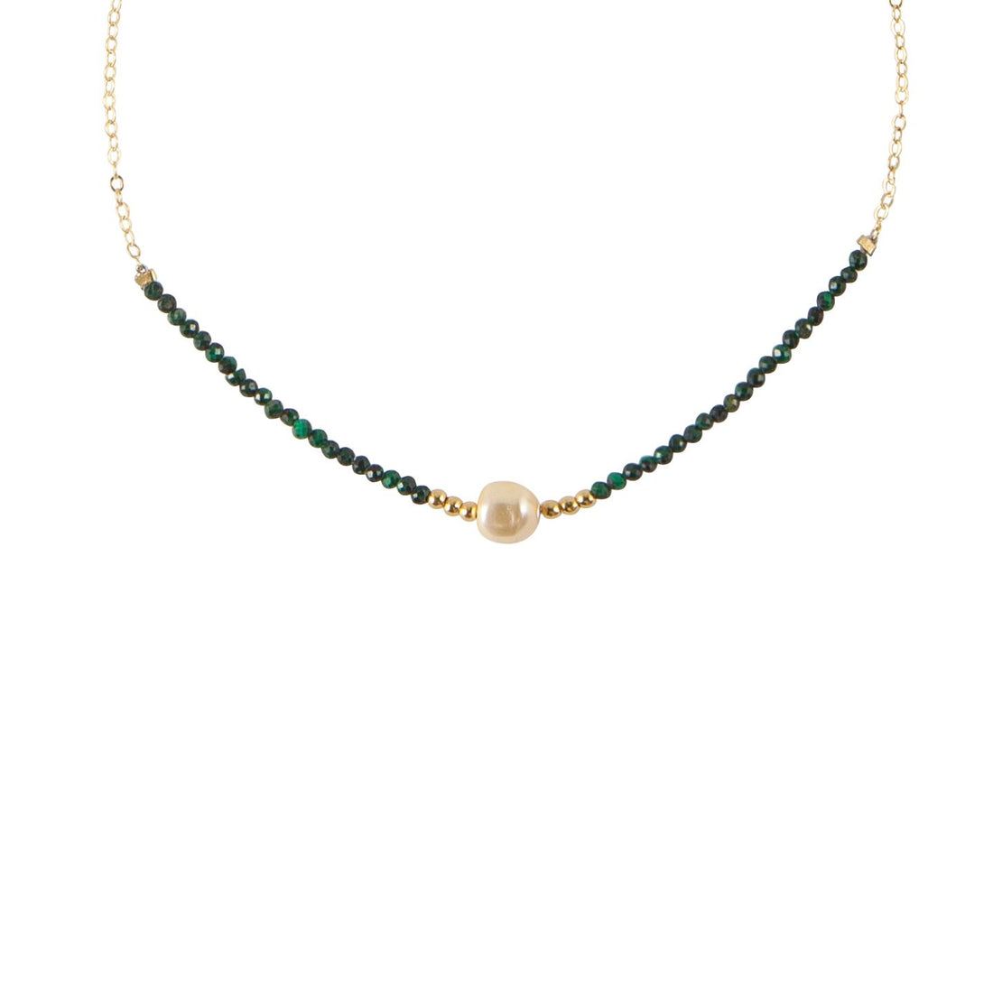 Pearl Malachite Necklace on Chain - MALACHITE/PEARL/GOLD