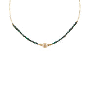 Pearl Malachite Necklace on Chain - MALACHITE/PEARL/GOLD