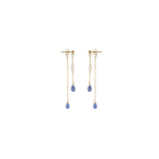 Double Drop Tanzanite Earrings - LAVENDER TANZANITE/PEARL/GOLD