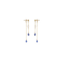 Double Drop Tanzanite Earrings - LAVENDER TANZANITE/PEARL/GOLD
