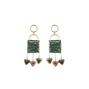 Large 3 Triangle Pendant Earrings - MALACHITE/RUBY/GOLD