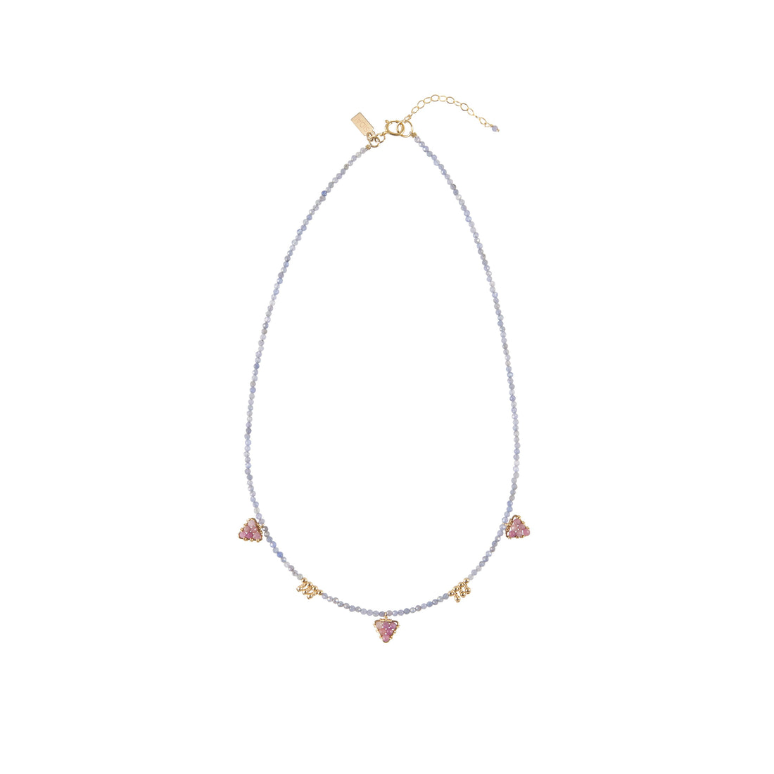 Tanzanite Necklace With Triangles And Clusters - TANZANITE/RUBY/GOLD
