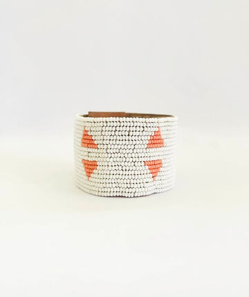 Wide Leather Triangle Bracelet - WHITE/SALMON