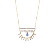 Pearl And Tanzanite Fringe Necklace On Chain - LAVENDER TANZANITE/PEARL/GOLD
