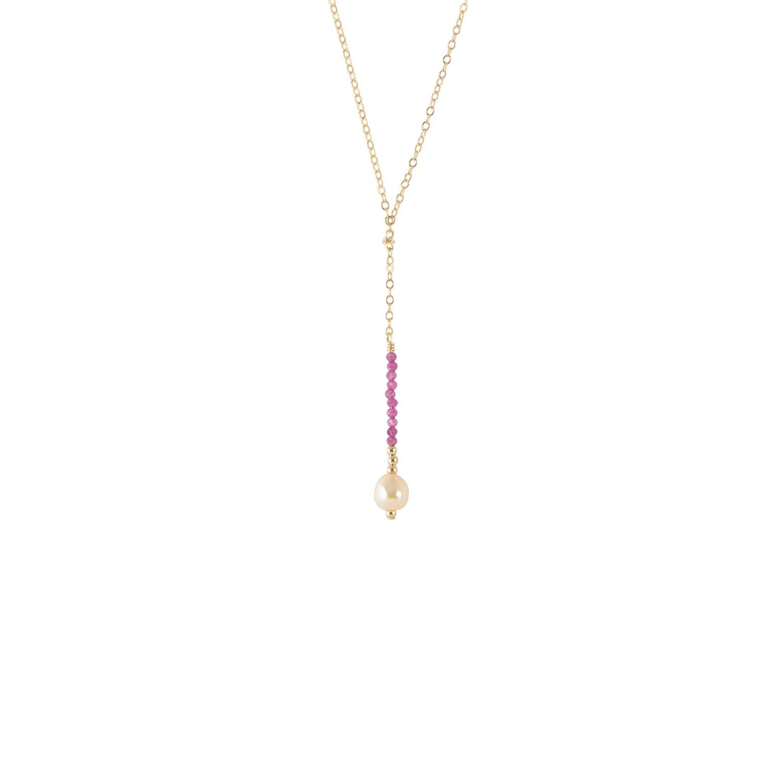 Long Drop Ruby Pearl Necklace - RUBY/PEARL/GOLD