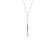 Long Drop Ruby Pearl Necklace - RUBY/PEARL/GOLD