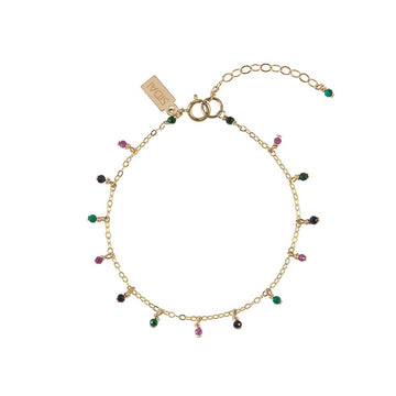 Chain Bracelet With Gemstone Colored Beads - BLUE SAPPHIRE/MALACHITE/RUBY