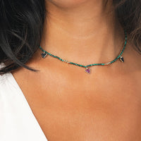 Short Gemstone Malachite Necklace With Triangles - MALACHITE/BLUE SAPPHIRE/RUBY/GOLD