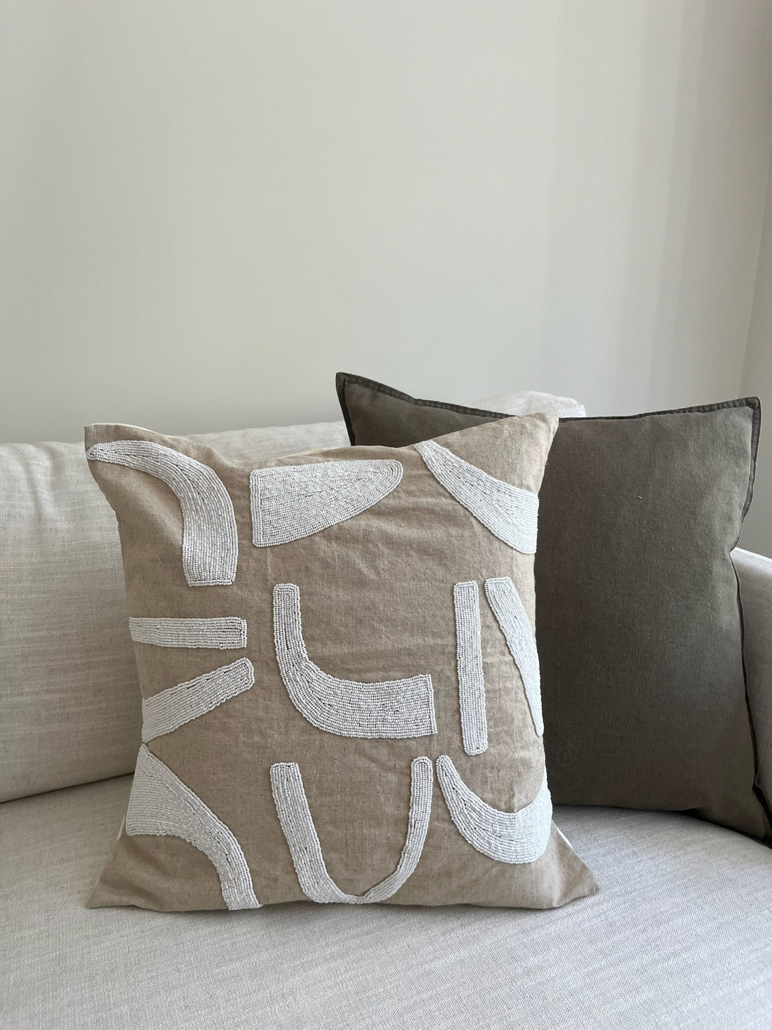 Custom Raw Linen Abstract Cushion