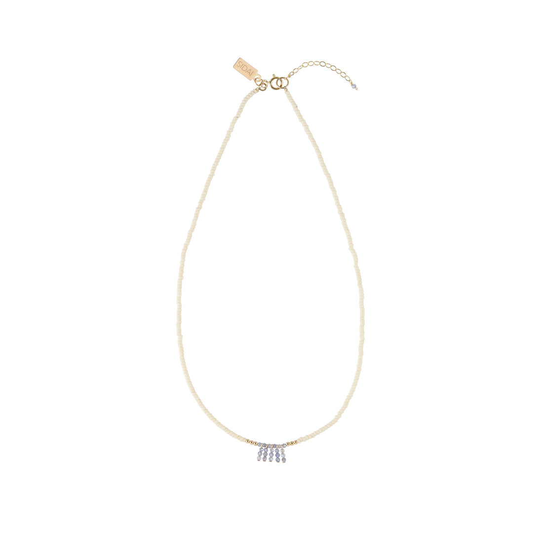 Simple Beaded Necklace With Tanzanite Bars - PINK/TANZANITE/GOLD
