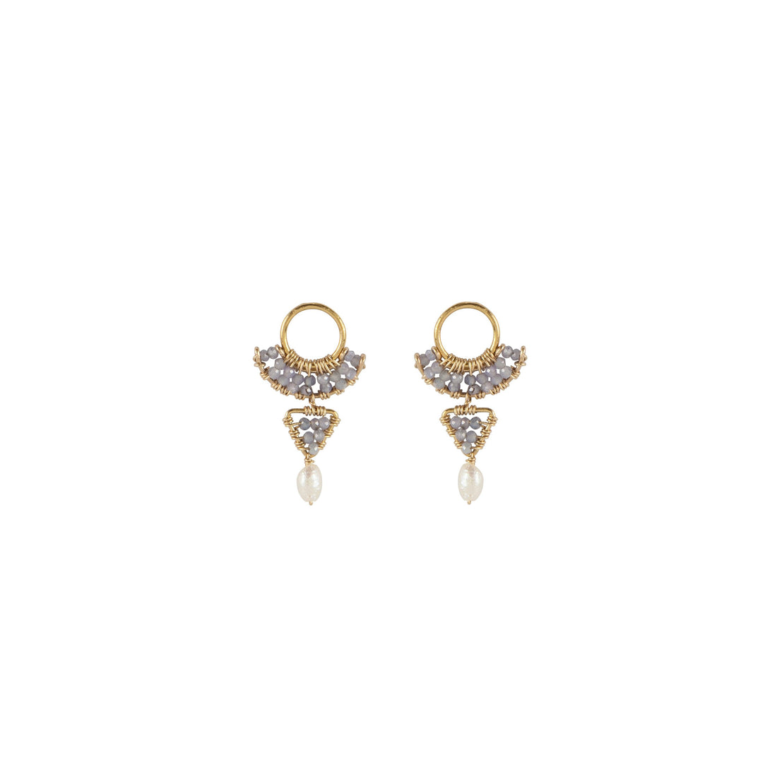 Halfmoon Tanzanite Earrings With Triangle And Pearl - LAVENDER TANZANITE/PEARL/GOLD