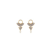 Halfmoon Tanzanite Earrings With Triangle And Pearl - LAVENDER TANZANITE/PEARL/GOLD