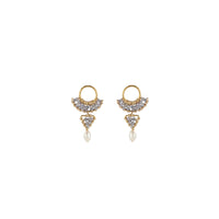 Halfmoon Tanzanite Earrings With Triangle And Pearl - LAVENDER TANZANITE/PEARL/GOLD