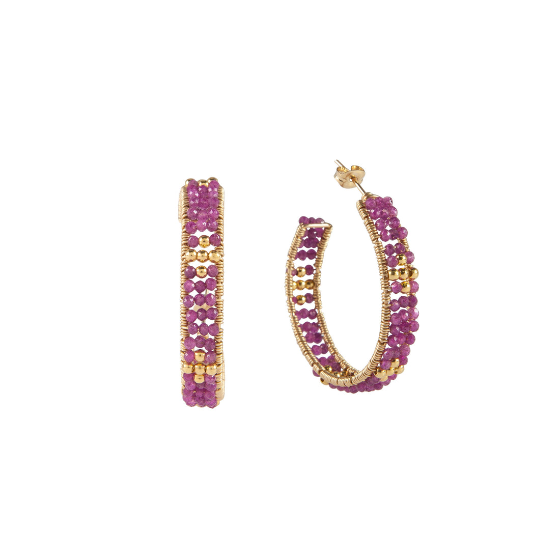 Large Ruby Huggie Earrings - RUBY/GOLD