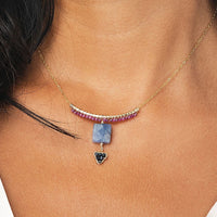 Arch Gemstone Pendant Necklace With Tanzanite And Triangle - RUBY/TANZANITE/BLUE SAPPHIRE/GOLD