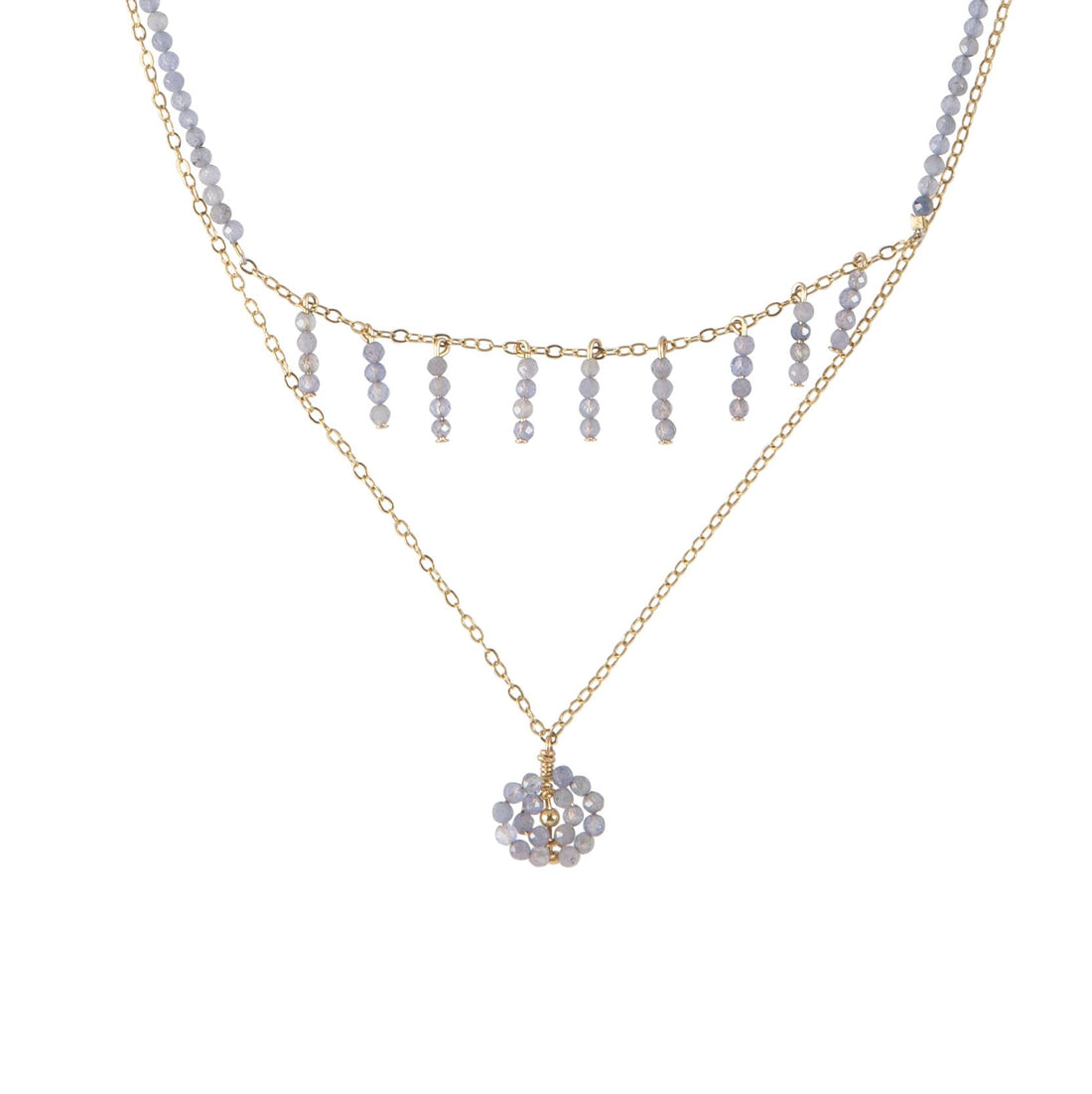 Layered Tanzanite Necklace With Bars and Disk - TANZANITE/GOLD