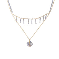 Layered Tanzanite Necklace With Bars and Disk - TANZANITE/GOLD