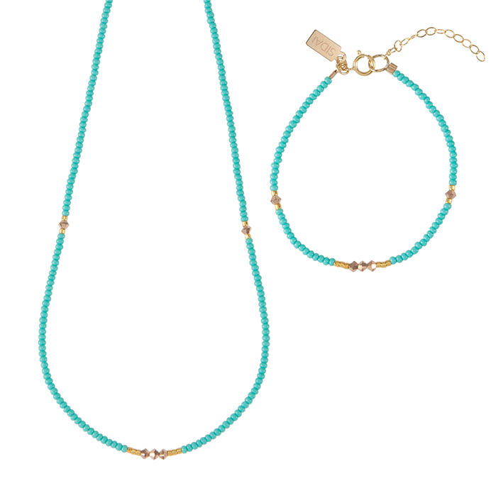 Endito Crystal Necklace & Bracelet Set - TURQUOISE