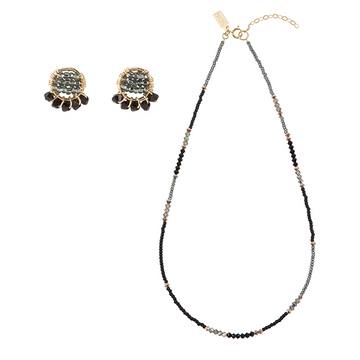 Utulivu Necklace & Mini Crystal Earrings - BLACK