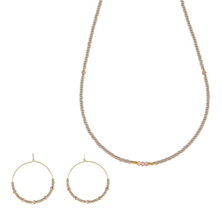 Endito Crystal Necklace & Hoop Set - TAUPE