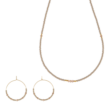 Endito Crystal Necklace & Hoop Set - TAUPE