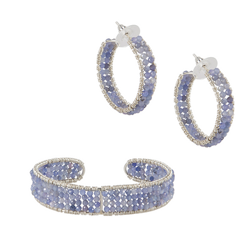 Silver Tanzanite Bracelet Cuff & Earring Hoop Set