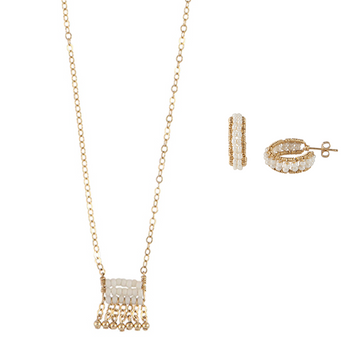 Mini Olakira Necklace & Huggie Earrings - PEARL