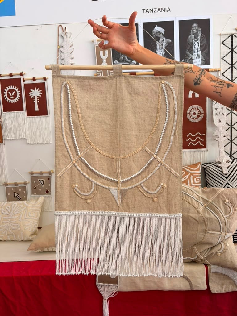 Raw Linen Beaded Wall Hanging